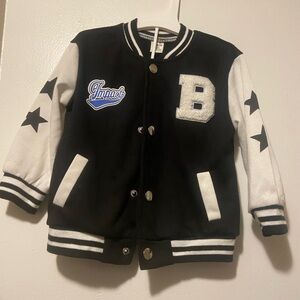 SHEIN Black and White Varsity Jacket for Kids